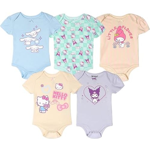 Hello Kitty Baby Girls 5 Pack Bodysuits Newborn to Infant Sizes (Newborn - 24 Months)