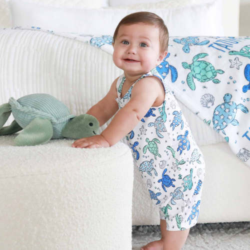 Sleeveless Snap Romper | Sea Turtle Splash