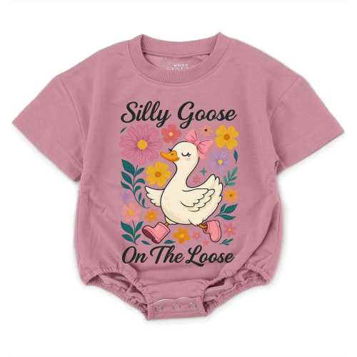 Silly Goose On The Loose Baby Romper Short Sleeves, Boho Floral Goose Baby Bodysuit, Coquette Bow Duck Romper, Goose Lover Gift