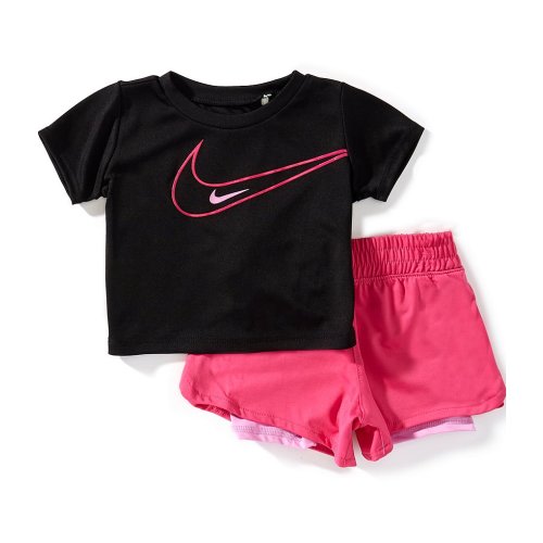 Nike Baby Girls Short-Sleeve Swoosh T-Shirt & Coordinating Shorts Set