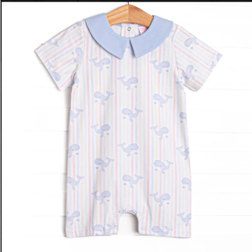 Blue Whale Waves Short Romper, Blue – Stitchy Fish
