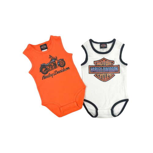 Harley-Davidson Baby Girls' 2-Pack Newborn Glitter Rib Creeper Set (0/3M), Harley Davidson