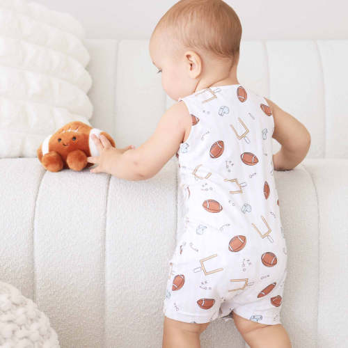 Sleeveless Snap Romper | Tiny Touchdowns Neutral