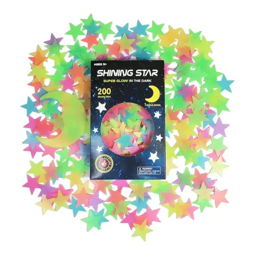 Glow in The Dark Stars and Moon Stickers for Ceiling - 200pcs 3D Luminous Adhesive Stars Create Realistic Starry Sky - Room Decor for Kids Bedroom, Wall Stickers