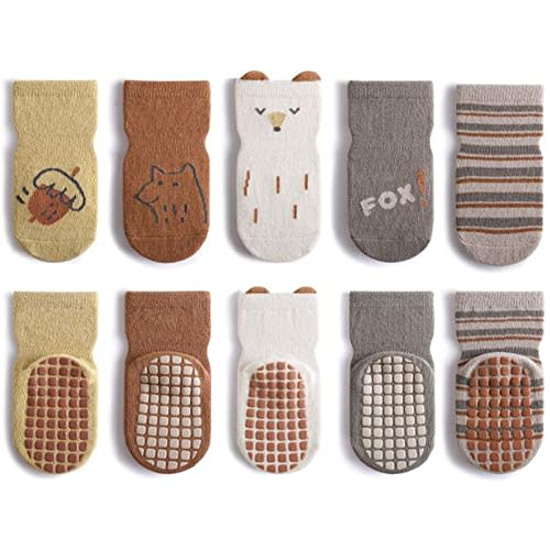 5 Pairs Baby Little Kids Anti-slip Socks Cotton non skid Ankle Socks Animals