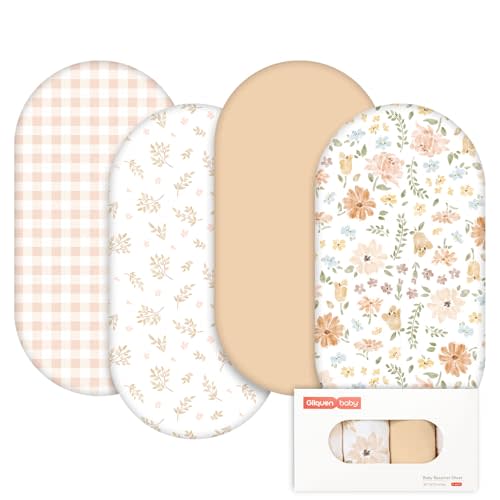 Gllquen Baby Bassinet Sheets 4 Pack, Breathable Cozy Fitted Mattress Sheet, Elastic Travel Crib Fashionable Pattern, Standard Cradle Safe Sheets for Baby Boys Girls 32"x16"(Pastoral Whispers)