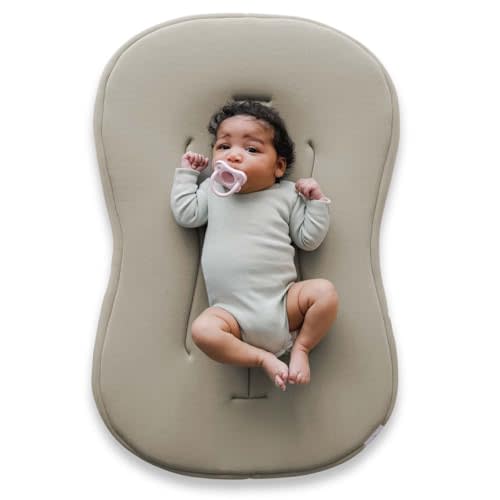 snuggle me® Baby Lounger Curve (0-6 Months) - Premium Organic Cotton with Foam Core, Machine-Washable Cover, Buttery-Soft & Breathable Infant Lounger with Travel Bag (30 in x 20 in x 1.9 in) - Birch