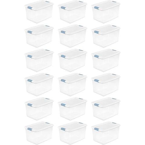 Sterilite 6-Pack Stackable Storage Bin with Lid, Clear Plastic Design, 64 Quart