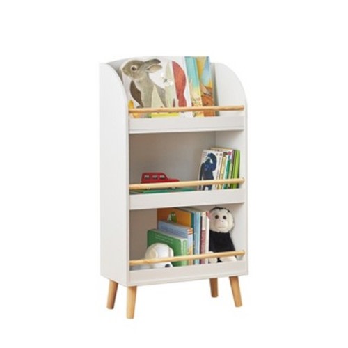 LuxenHome 37.4"H Wooden Kids Bookshelf with Anti-Fall Bar, White bookshelf for kids, toy organizers and storage