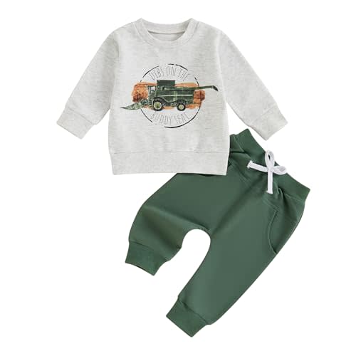 FYBITBO Infant Toddler Baby Boys Fall Clothes Long Sleeve Shirts Tops and Pants Farm Tractor Outfits Winter Clothing Sets