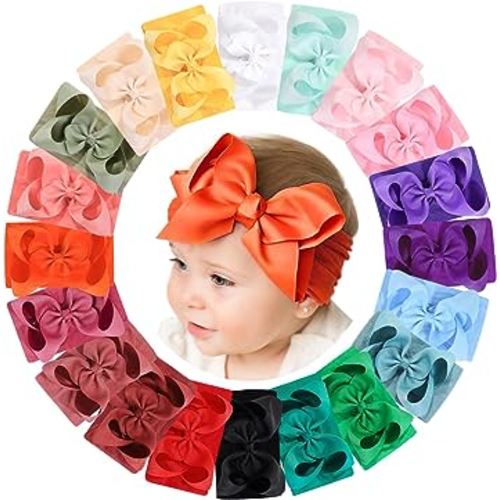 doboi Baby Girl Hair Bows and Nylon Headbands Set - 20PCS Infant Toddler Accessories With Big Bows