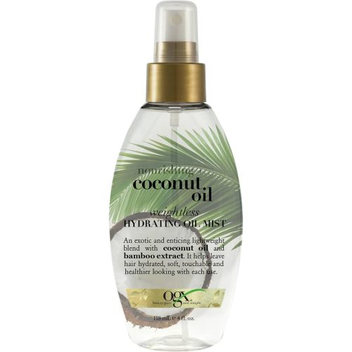 OGX Nourishing + Coconut Oil Weightless Hydrating Oil Hair Mist, Lightweight Leave-In Hair Treatment with Coconut Oil & Bamboo Extract, Paraben & Sulfate Surfactant-Free, 4 Fl Oz