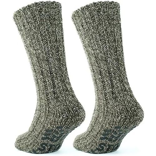 GoWith Unisex Merino Wool Slipper Socks, Thick Warm No Slip Cozy Grip Non-Skid Hospital Winter Socks for Men & Women