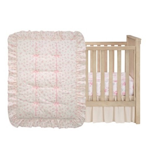 Lambs & Ivy Coquette Floral Pink Bows Aesthetic 3-Piece Baby Crib Bedding Set