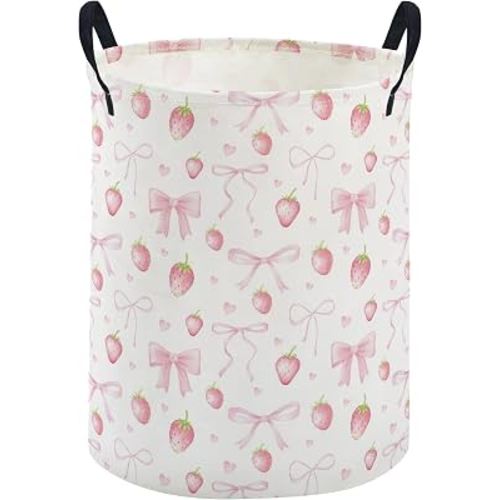 ESSME Kids Laundry Basket,Strawberry Hamper Collapsible Canvas Waterproof Storage Bin for Girls, Cute Hamper,Gift Baskets(Strawberry)