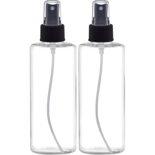 Fine Mist Spray Bottles 6 OZ, Cylinder BPA Free Refillable Containers, Clear, Empty for Essential Oils, Spray, Water - 2 PACK (Black)
