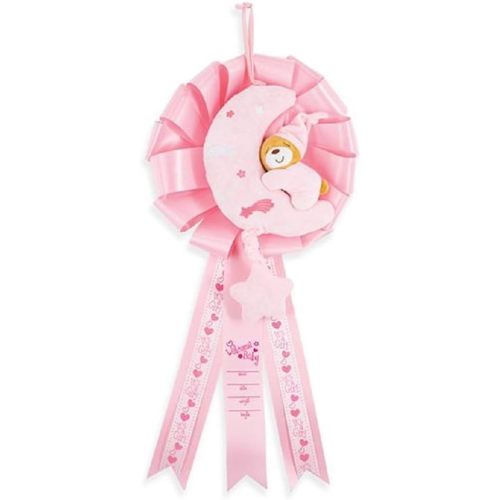 Baby Girl Birth Announcement Sign Ribbon | Welcome Baby Newborn with It’s a Girl Hospital Door Hanger | Musical Bear Plays Lullaby | Pink Baby Shower Decorations and Gifts for Expecting Parents