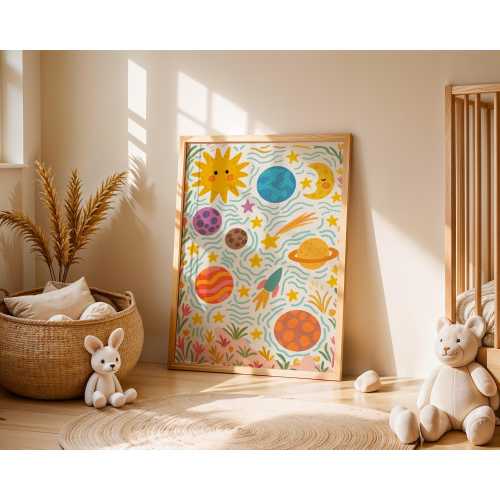 Space Nursery Wall Art, Solar System Kids Poster, Whimsical Planets Print, Outer Space Decor for Boys and Girls Room, Baby Shower Gift