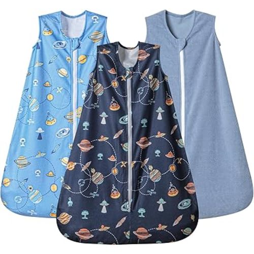 PHF 3 Pack Soft Micro-Fleece Baby Sleep Sack, 0-6 Months Warm Baby Wearable Blanket, 2-Way Zipper Sleeping Bags, Comfy Toddler Sleeping Sack for Baby Girls, Small Size, Space