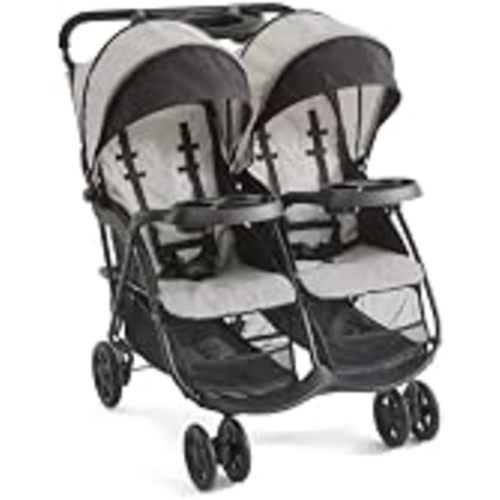 Kolcraft Baby and Toddler Double Stroller, Lightweight, 40 Lb/Seat, Gray | 5-Point Harnesses, Reclining Seats with Individual Mesh Footrests, 4 Total Cup Holders, Large Storage Compartments