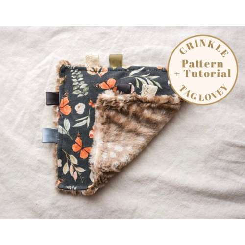 Crinkle Tag Lovey PDF pattern, Crinkle lovey sewing pattern, tag blanket pattern, baby crinkle toy PDF pattern, baby crinkle tag pattern