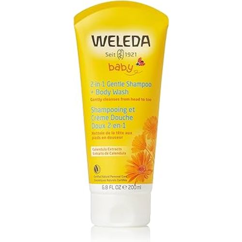 Weleda Baby Calendula 2-in-1 Gentle Shampoo and Body Wash, 6.8 Fluid Ounce, Plant Rich Cleanser with Calendula and Sweet Almond Oil
