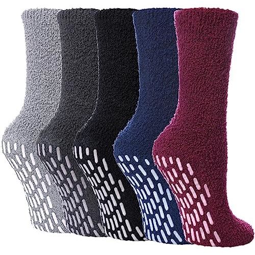 Yebing Non Slip Hospital Socks for Women with Grips Fuzzy Cozy Anti Skid Slipper Socks Winter Warm Soft Fluffy Sleep Socks
