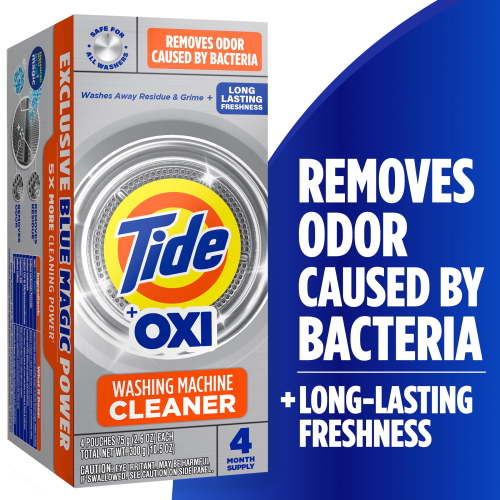 Tide Washing Machine Cleaner with Oxi Powder, Odor Eliminator and Washer Residue Remover, 4 Count