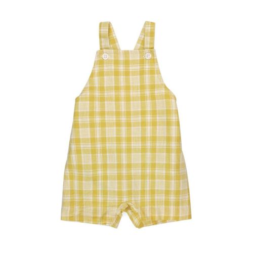 Hope & Henry Baby Shortie Overall Romper (Yellow Plaid Linen, 3-6 Months)