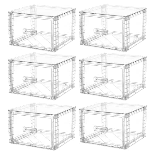 Vtopmart 6 Pack Clear Stackable Storage Bins 15QT | Easily Assemble Bathroom Organizers,Plastic Storage Bins for Kitchen Pantry,Under Sink Organization(Medium)