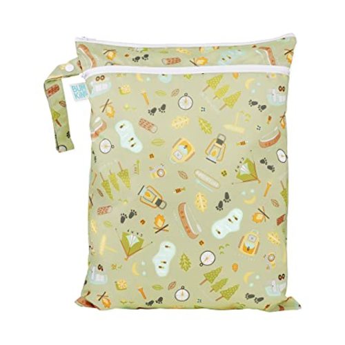 Bumkins Waterproof Wet Dry Bag for Baby, Travel, Swim Suit, Cloth Diapers, Pump Parts, Pool, Beach, Gym Clothes, Toiletry, Hook to Stroller, Daycare, Zip Reusable Wetdry Packing Pouch, Camp Gear Green