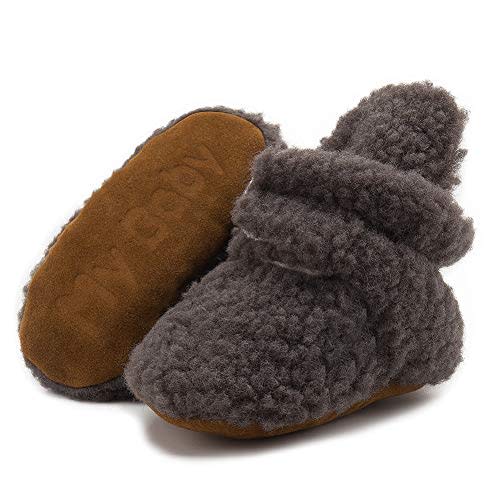 Sawimlgy Newborn Infant Baby Girl Boy Cotton Booties Stay On Sock Slippers Soft Bedroom Shoes Non-Skid Ankle Boots With Grippers Toddler Crib Warm Shoe First Walker Birthday Shower