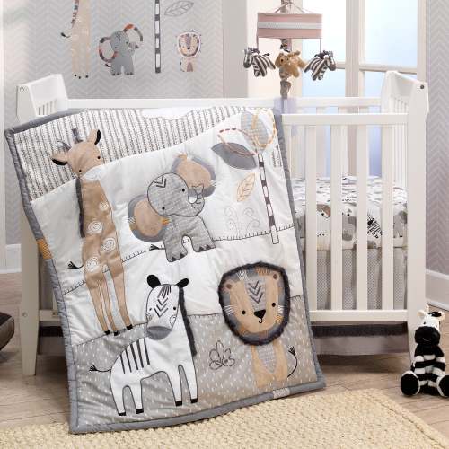 Jungle Fun Gray/Blue Safari Elephant, Lion, and Monkey Tree Wall Decals – Lambs & Ivy