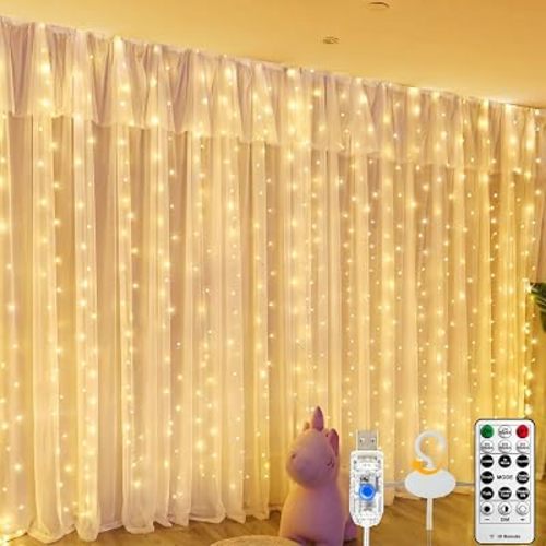 Fairy Curtain Light, 300LED 9.8x9.8ft, Remote & 8 Modes, USB