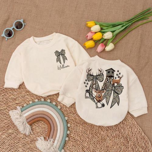 Personalized Hunting Season Camo Baby Romper, Old School Camouflage Bodysuit, Preppy Deer Outfit, Fall Baby Clothes, Cozy Camo Gift