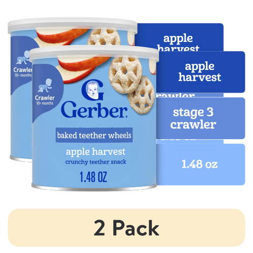 (2 pack) Gerber Snacks for Baby Teether Wheels, Apple Harvest, 1.48 oz Canister