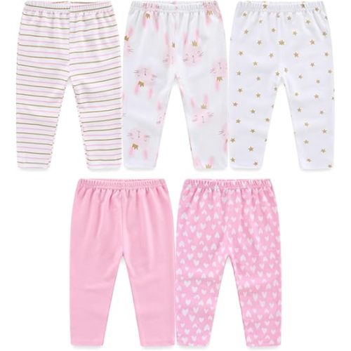 Unisex Baby Boy Girl Pants Sets Cotton Soft Infants Bottoms Casual 5 Pack 0-12 Month Babies' Leggings