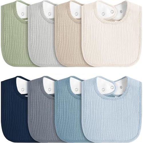 Muslin Baby Bibs, Drool Bibs for Boys and Girls, 8-Pack