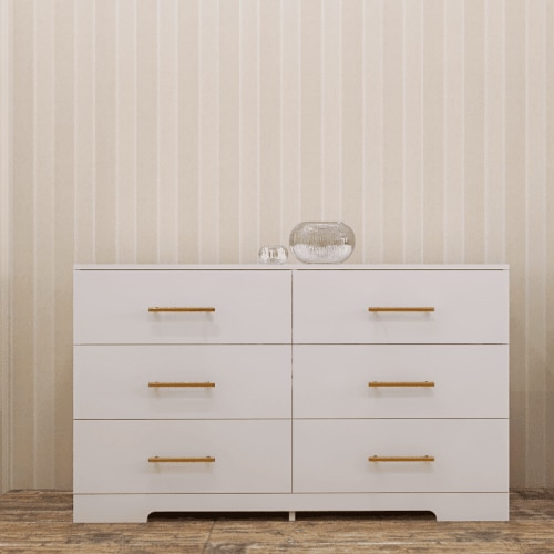 Tcbosik 6 Drawers Dresser for Bedroom,47" Wide Chest of Drawers with Gold Handle, Closet Storage Organizer for Hallway, Entryway, Living Room, White