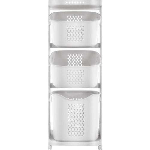 3 Tier Laundry Hamper Basket Sorter Portable Rolling Cart Clothes Storage Porous Design With Wheels, For Clothes, Toiletries, Bathrooms, Laundry Rooms, Bedrooms, White