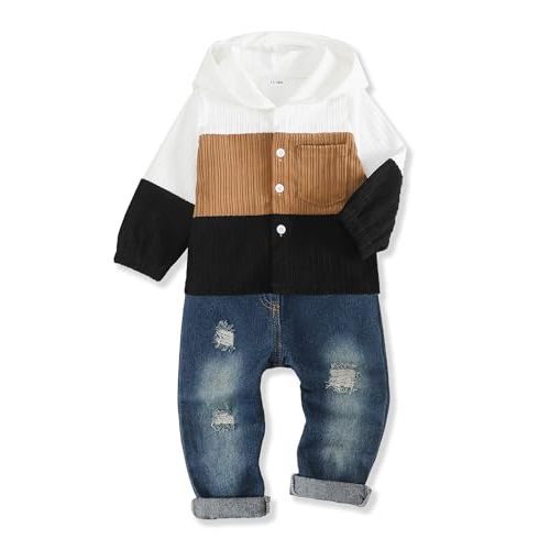Renotemy Toddler Baby Boy Clothes Denim Outfits Infant Hooded Sweatshirt Jeans Pants Little Boys Clothing