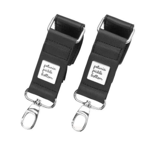 Valet Stroller Clips in Black Leatherette - Silver