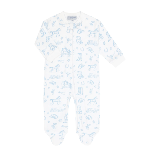 Blue Lone Star Toile Zipper Footie 6-9M