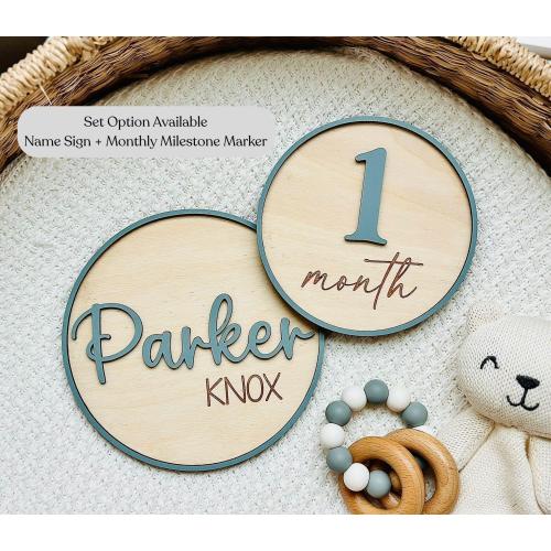 Baby Monthly Milestone Markers | Milestone Disc Sign | Personalized Name Plaque Gift | Newborn Photo Prop