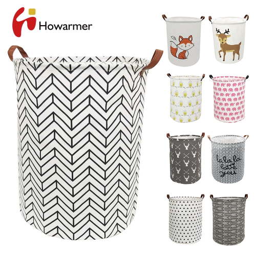 Round Laundry Basket, 19.7" Baby Storage Basket for Girls, Waterproof Large Canvas Laundry Hamper for Nursery Clothes Toys College Dorms Organizer, Black V