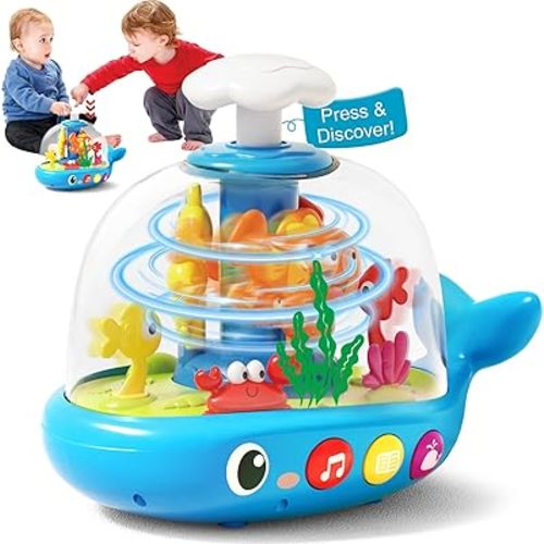 Whale Sensory Spinner Toy for Baby: Light Up Rotating Play with Music – Safe ABS Early Learning Educational Toys for 6 Months+ – Christmas Birthday Gift for Boys and Girls