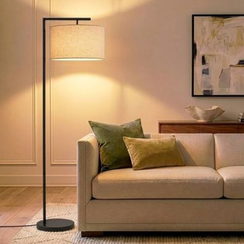 Brightech Montage Modern (Includes LED Light Bulb) Arc Floor Lamp Classic Matte Black: Compatible with Alexa & Siri, Linen Shade