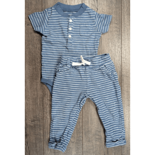 Baby Boy Clothes Carter's 12 Month 2pc Dusty Blue Striped Outfit