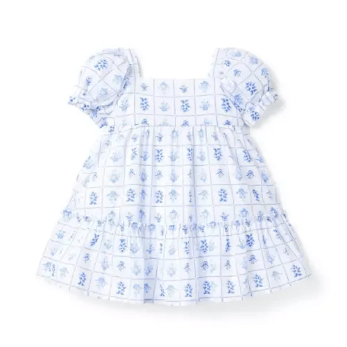 Girl Blue Dream Floral Tile Floral Tile Puff Sleeve Dress by Janie and Jack