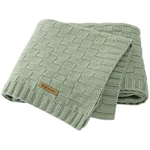 LAWKUL Cable Knit Baby Blanket Green Receiving Baby Blankets Crochet Safe Cellular Blanket Baby for Newborn Boy and Girl Size 40x30 Inches